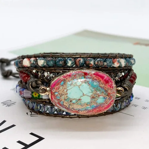 Miniatura 49 de ZOSOJONA - Pulseras bohemias hechas a mano de piedra natural, que dan vuelta, con cuentas de cristal de turquesa
