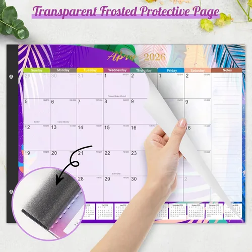 Miniatura 8 de Gannyfer Calendario de escritorio 2026-18 meses, calendario de escritorio grande, para usar ahora hasta diciembre de 2026, calendario de escritorio