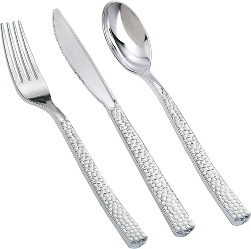 Miniatura 23 de Supernal 180 cubiertos de plástico dorado, utensilios de plástico desechables resistentes, juegos de cubiertos desechables dorados incluyen 60