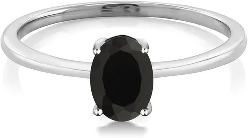 Miniatura 2 de Gem Stone King Anillo de compromiso de oro blanco de 10 quilates con ónix negro para mujer