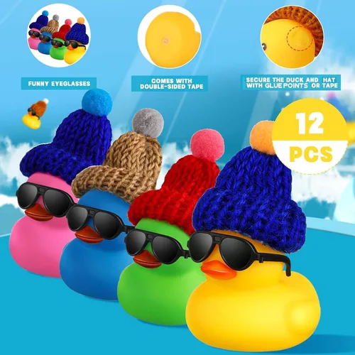 Miniatura 2 de Chivao 12 piezas de mini patos de goma con gafas de sol/lentes y sombreros/collar, patos de goma de crucero a granel, regalo del día de San