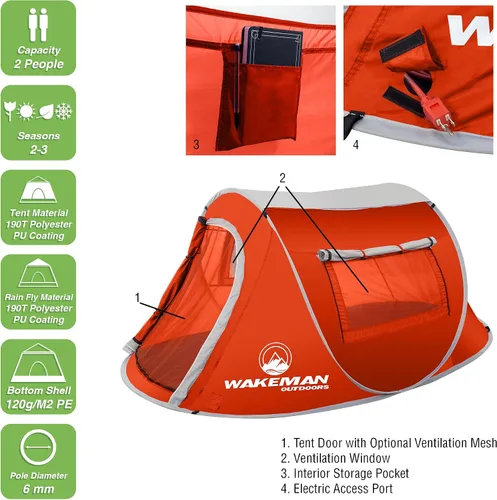 Miniatura 3 de Wakeman Outdoors - Tienda de campaña para 6 personas, resistente al agua, con mosca de lluvia extraíble y bolsa de transporte, tienda de campaña