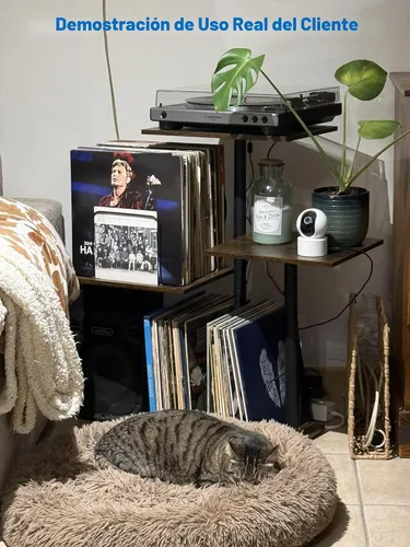 Miniatura 9 de Bikoney - Soporte Botánico para Tocadiscos con Almacenamiento de Vinilo, Mueble de Mesa para Tocadiscos de Madera con Estante para Discos LP
