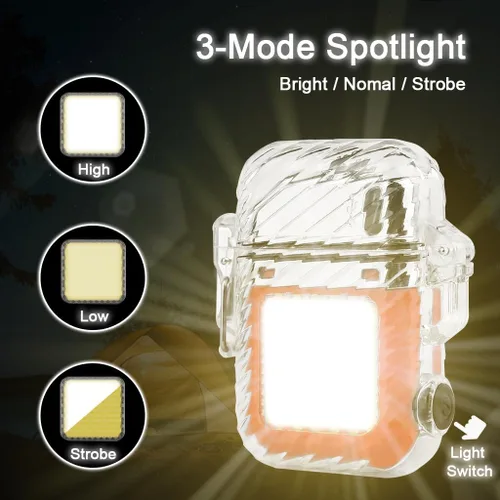 Miniatura 3 de SUPRUS Luminoso 3 modos de linterna resistente al viento, impermeable, encendedor eléctrico recargable de plasma de doble arco con silbato de Naranja