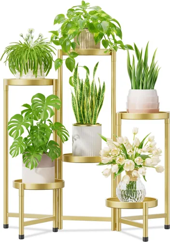 Miniatura 23 de iDavosic.ly Soporte para plantas para interiores y exteriores, estante esquinero de metal de 5 niveles, estante alto plegable para orquídeas