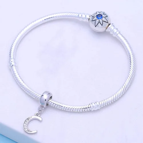 Miniatura 14 de ABUN Abalorio de plata de ley 925 con letra A a la Z, espaciador de inicial, con circonita cúbica transparete colgante, auténtica, para pulseras