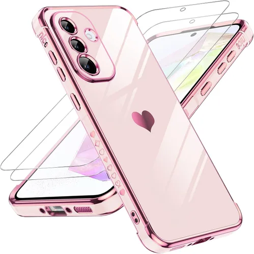 Miniatura 77 de LeYi for Moto G 5G 2025 Case: with Tempered Glass Screen Protector [2 Pcs]+ Full Camera Lens Protection,Love Heart Plating Cute Luxury Soft TPU