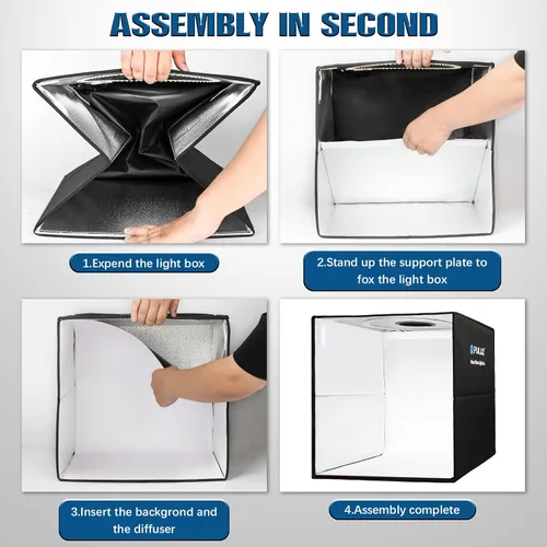 Miniatura 5 de PULUZ Caja de luz para fotografía, tienda de campaña profesional regulable de 16 x 16 pulgadas + lámpara LED de 15 x 15 pulgadas para fotografía