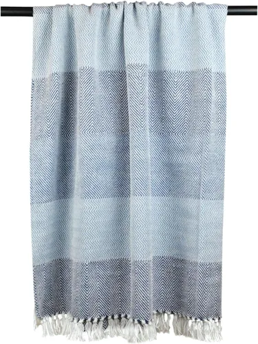 Miniatura 13 de DII Manta de algodón con diseño de espiga rayada, colección Herringbone, 50x60, Aqua