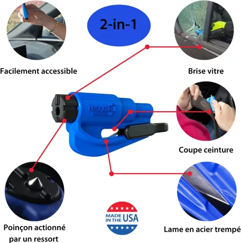 Miniatura 12 de resqme Herramienta de escape de coche con llavero de emergencia original, cortador de cinturón de seguridad 2 en 1 y rompeventanas, fabricado