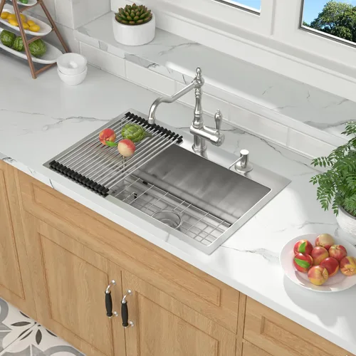 Miniatura 13 de Mocoloo Fregadero de barra de 13 pulgadas con caída en la parte superior, fregadero de cocina pequeño de acero inoxidable T304 de 13 x 15 pulgadas