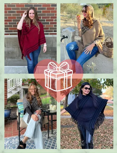 Miniatura 5 de Ferand Suéter poncho de punto con capucha y rayas en zigzag para mujer con flecos