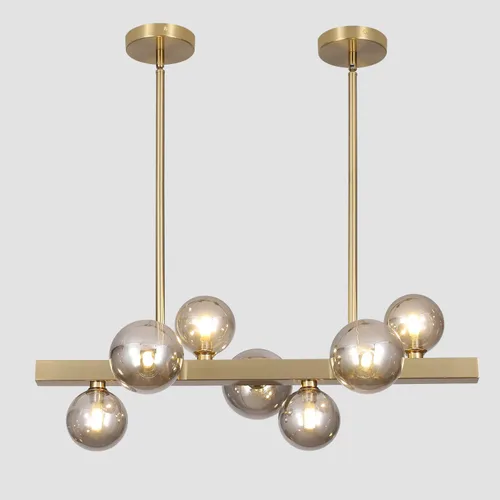 Miniatura 16 de BOKT Lámpara colgante recta de latón dorado con 6 luces, lámpara colgante de Sputnik lineal moderna de mediados de siglo, globo grande, isla