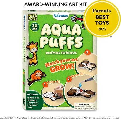 Miniatura 4 de Skillmatics Aqua Puffs - Kit de arte 3D, animales, pintura sin desorden por números, manualidades para niños, actividades de color de bricolaje