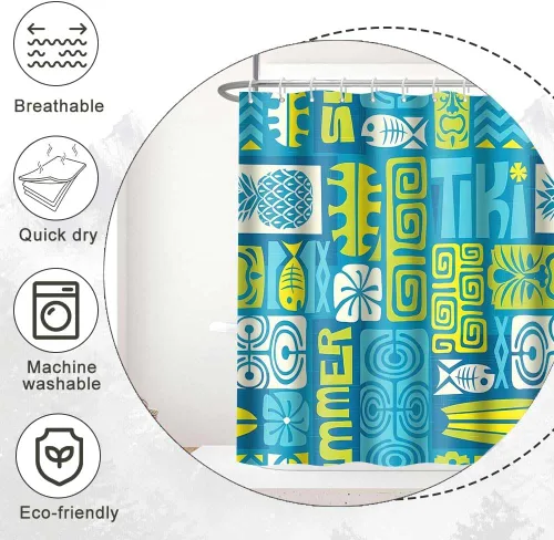 Miniatura 4 de Hawaii - Cortina de ducha exótica Tiki, 36 x 72 pulgadas, cortinas de ducha retro hawaianas étnicas de pez, piña, estilo tribal Tiki Juego
