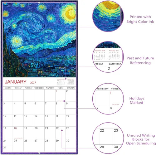 Miniatura 3 de Calendario de pared 2026, calendario 2026, calendario mensual de pared de 12 meses 2026 de enero de 2026 a diciembre de 2026, 12 x 24 pulgadas