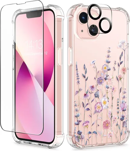 Miniatura 56 de GVIEWIN - Funda floral para iPhone 14 de 6.1 pulgadas, protector de pantalla + protector de lente de cámara, no se amarillenta, a prueba de golpes