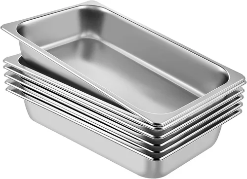 Miniatura 10 de VEVOR Paquete de 4 sartenes de hotel de acero inoxidable para vapor, sartén de mesa de vapor de tamaño 1/2, sartén de 2.5 pulgadas de profundidad