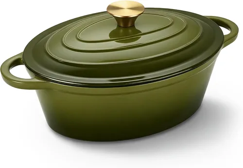 Miniatura 15 de Horno holandés ovalado para hornear pan, olla de horno holandés de hierro fundido esmaltada antiadherente de 4.5 cuartos de galón con tapa, cazuela