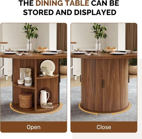 Miniatura 2 de Miereirl Moderno juego de comedor de 5 piezas para mesa redonda de madera de 4,47.24 pulgadas con estante de almacenamiento semiabierto y puerta