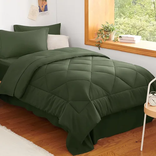 Miniatura 20 de CozyLux - Juego de edredón en una bolsa, para dormitorio universitario, todas las estaciones, edredón, sábanas y fundas para almohada y decorativas
