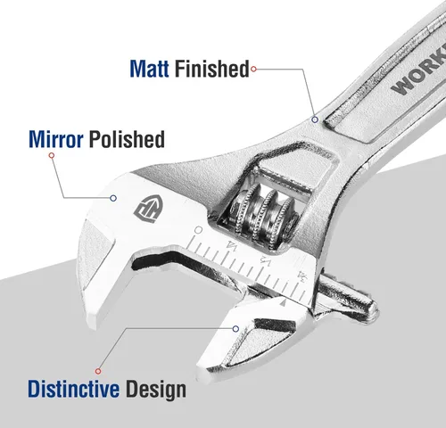 Miniatura 4 de WORKPRO - Llave ajustable de 4 pulgadas de servicio pesado con escala imperial y métrica, llave premium de acero Cr-V, cromada