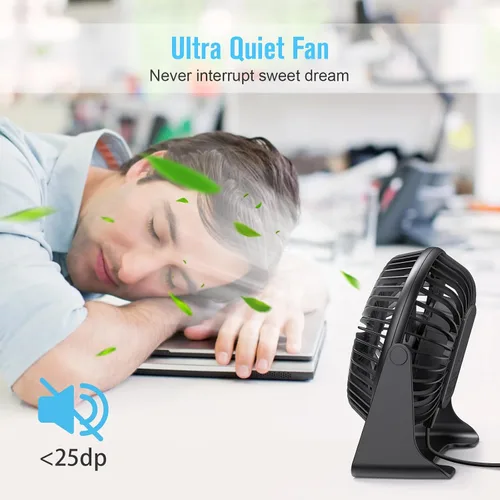 Miniatura 5 de BESKAR Ventilador de escritorio pequeño USB, ventiladores portátiles con 3 velocidades de flujo de aire fuerte, funcionamiento silencioso y rotación