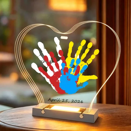 Miniatura 7 de Bixinyo Kit de huellas de manos familiares con luz, kit de mano y huella de bebé, recuerdo de manualidades, regalos familiares para mamá, padres