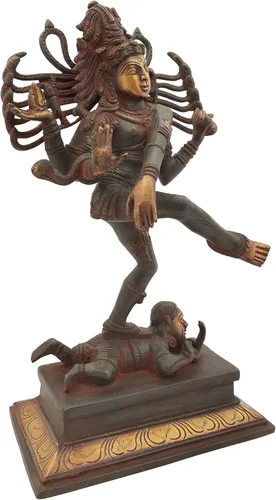 Miniatura 2 de Shiva de baile de 14 pulgadas en latón, hecho a mano, fabricado en la India, estatua de latón, color verde y dorado Sindoori Oro Verde