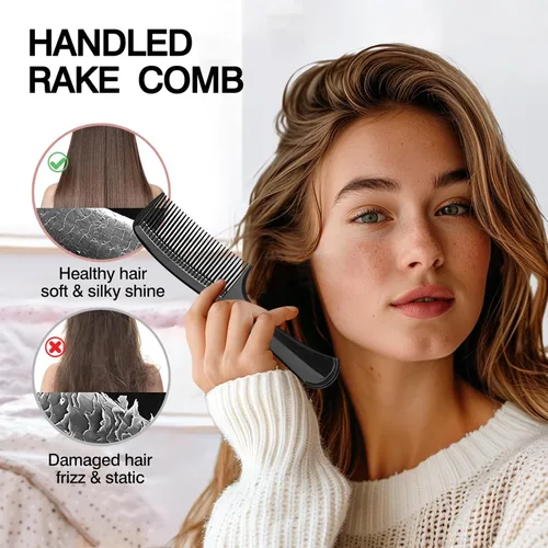 Miniatura 3 de Juego de 3 peines de dientes anchos, peine desenredante y peinado, con agarre ergonómico para cabello medio y grueso, estilo salón, para hombres