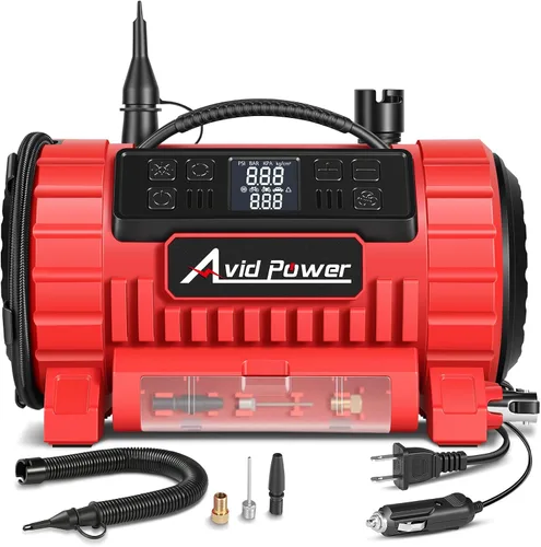 AVID POWER Inflador de neumáticos, compresor de aire portátil, bomba de neumáticos de coche de 12 V CC/110 V CA con inflado y desinflado, 5 modos