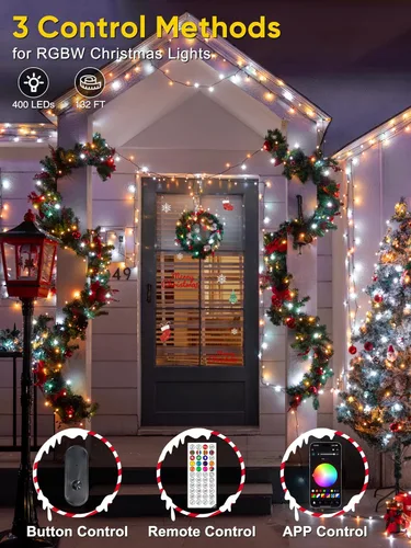 Miniatura 2 de Guhope - Luces de Navidad inteligentes que cambian de color, 400 focos LED RGB de 132 pies, luces de cadena de Navidad con aplicación y control