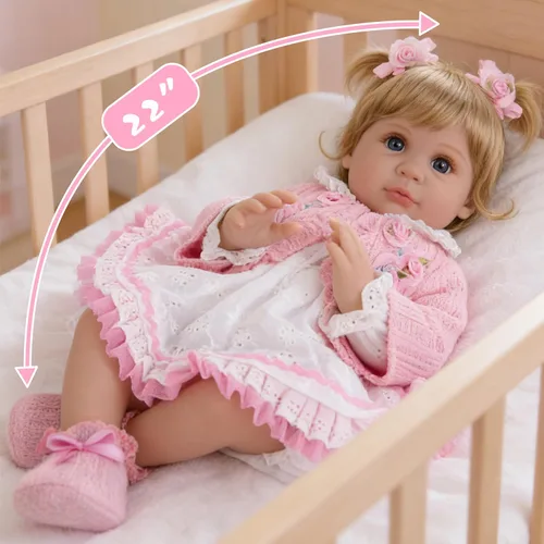 Miniatura 5 de EKOKIZ - Muñeca de bebé realista de 22 pulgadas, muñeca recién nacida con cuerpo de tela suave, muñecas Reborn de bebés realistas, lindas niñas