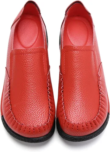 Miniatura 9 de UZB Mocasines de cuero sin cordones para mujer, cómodos zapatos de plataforma casuales