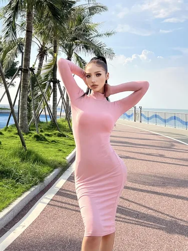 Miniatura 6 de Flutnel - Vestido tubo de manga larga para mujer, 3 piezas, acanalado, cuello alto, ajustado, para trabajo, oficina, vestido midi