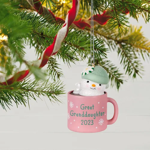 Miniatura 6 de Hallmark Keepsake Adorno de Navidad 2023, taza de cacao caliente para bisnieta, regalos familiares