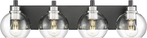 Miniatura 34 de Accesorios de iluminación de baño, luz de tocador mate negra de 2 luces, apliques de pared modernos con pantalla de globo de vidrio transparente