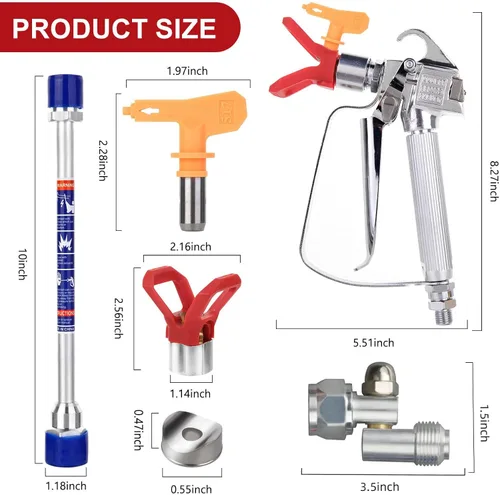 Miniatura 4 de DUSICHIN Pistola de pintura sin aire Pulverizador de pintura de alta presión 3600 PSI 517 TIP Junta giratoria de 10 pulgadas, poste de extensión