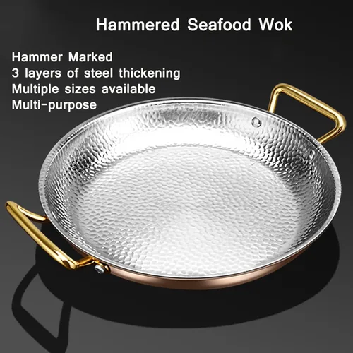Miniatura 4 de SVRITE Sartén para paella de acero inoxidable martillada a mano sin recubrimiento antiadherente con asas dobles -10 tamaños estilo paella