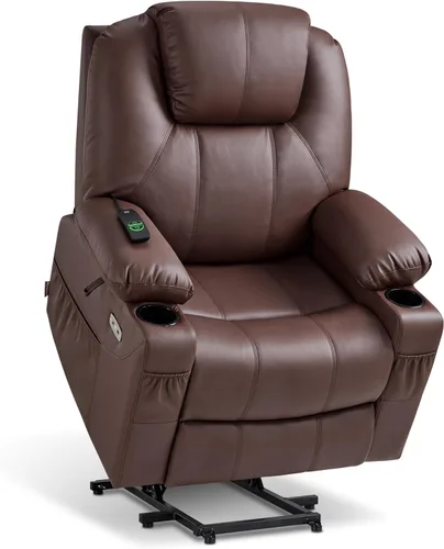 Miniatura 11 de MCombo Sillón reclinable eléctrico con capacidad de elevación, masaje y calor para ancianos, 3 posiciones, 2 bolsillos laterales y portavasos