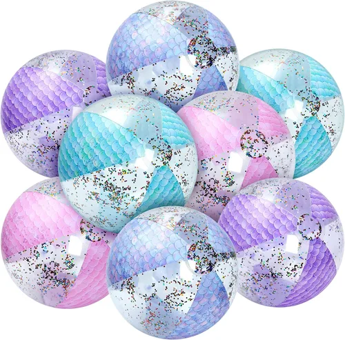 Honoson Bola de playa de sirena de 16 pulgadas, bola de playa inflable gigante con purpurina, bola de playa con purpurina, regalos de fiesta de