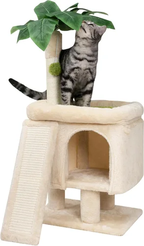 Meowoou Torre de palmera para gatos de interior con acogedor condominio para gatos, postes rascadores de sisal natural de 33 pulgadas y pompón de