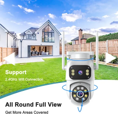 Miniatura 2 de Cámara de seguridad inalámbrica de doble lente de vigilancia para exteriores e interiores, cámara PTZ WiFi de 2.4 GHz para seguridad del hogar