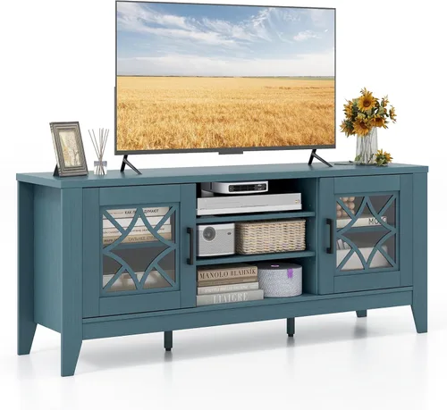 Miniatura 10 de Tangkula Soporte de TV de granja para televisores de hasta 65 pulgadas, centro de entretenimiento multimedia clásico con armarios de puerta
