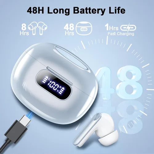 Miniatura 4 de Wekily Auriculares inalámbricos, auriculares Bluetooth 5.3 con pantalla de alimentación LED, auriculares inalámbricos 2025, estéreo de alta