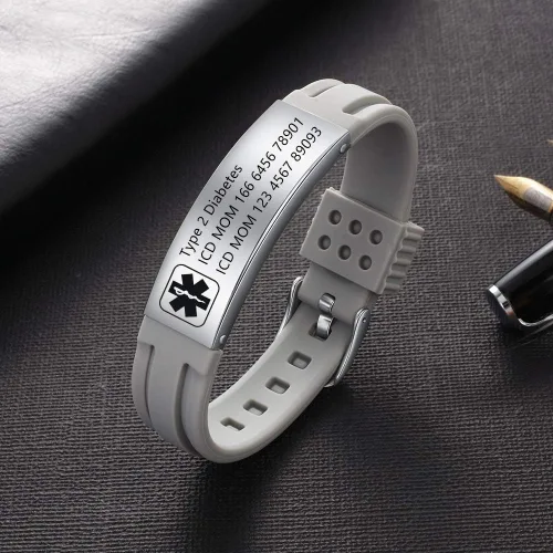 Miniatura 113 de OPALSTOCK Pulseras médicas personalizadas de silicona ajustable para identificación de emergencias, grabado gratuito, 9 pulgadas, resistente al