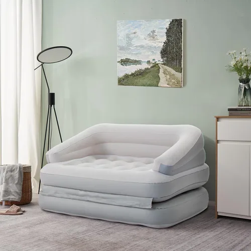 Miniatura 2 de Sofá cama inflable para camping, flotador de piscina, colchón flocado al aire libre con reposabrazos, tamaño matrimonial