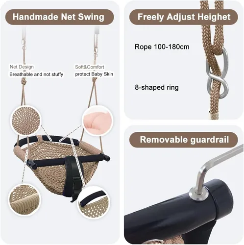 Miniatura 3 de 2 en 1 columpio para niños pequeños. Asiento de columpio para niños con cuerdas ajustables, para niños, juego de columpio resistente con cuerda