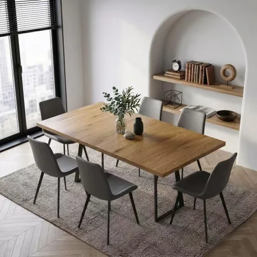 Miniatura 17 de ZckyCine Mesa de Comedor Moderna de Mediados de Siglo y Sillas para 4 Rectangular de Madera Expandible que Ahorra Espacio Multifuncional Marrón