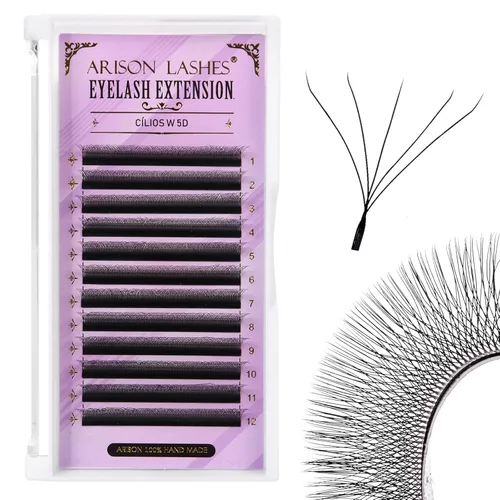 Miniatura 15 de Arison Lashes Extensión de pestañas en forma de W 5D, abanicos prefabricados de volumen suave natural, abanicos de imitación de visón negro mate, 12